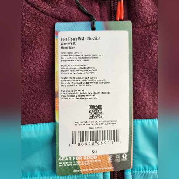 Cotopaxi Teca Fleece Vest Moon Beam Women's Size 1X Plus NWT - Picture 5 of 9